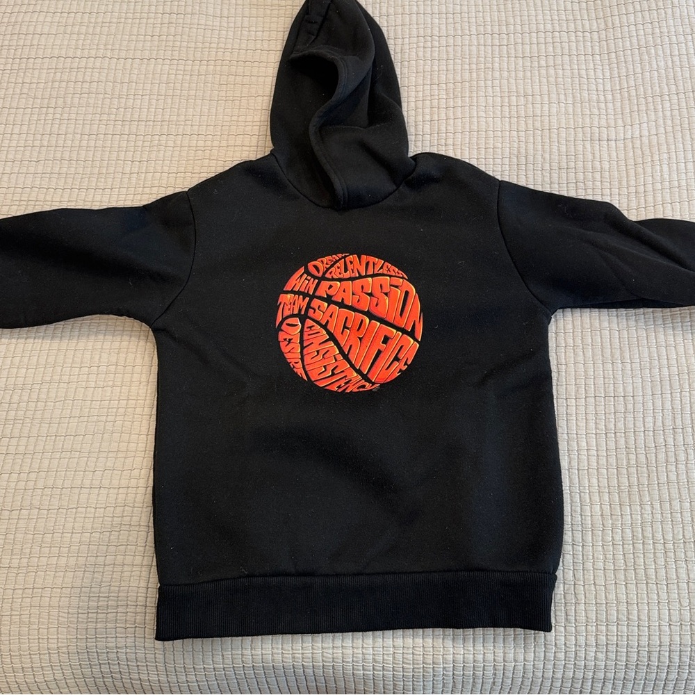 Kids Black Hoodie with Basketball Graphic